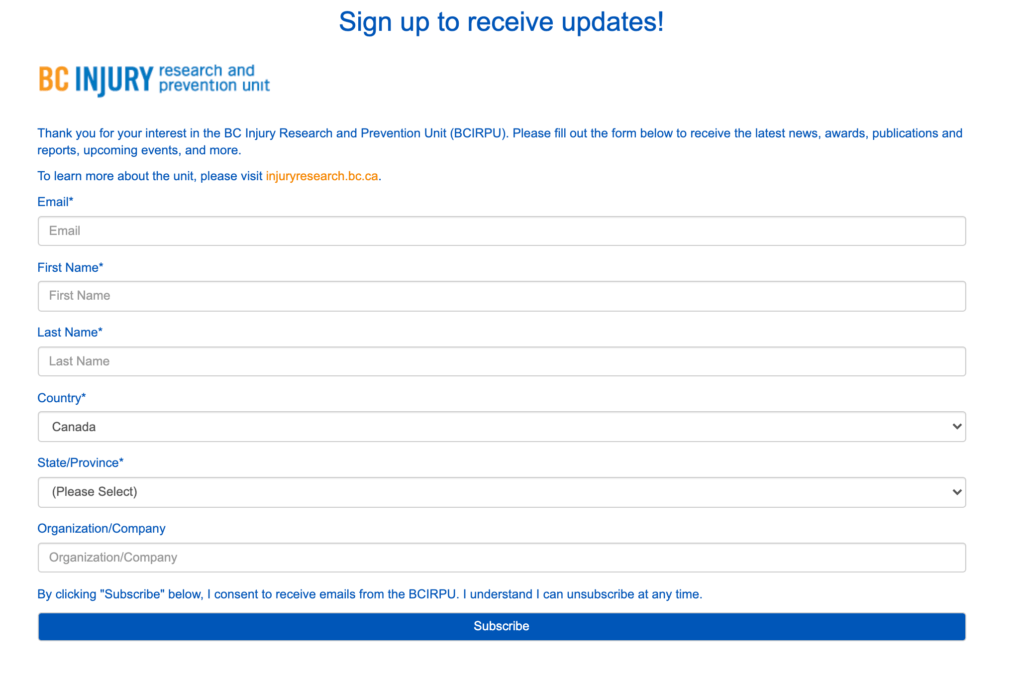 Opt-in form example without consent checkbox