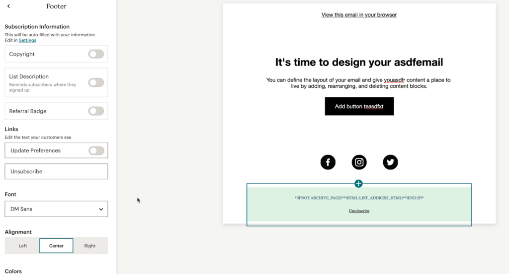 Customizing the unsubscribe footer in Mailchimp