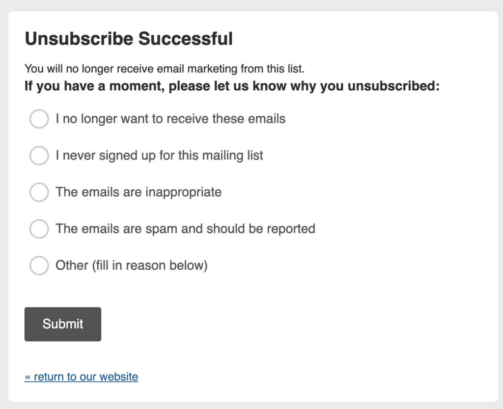 Mailchimp's unsubscribe survey